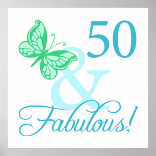 50 And Fabulous Birthday Gifts (Aqua) Poster