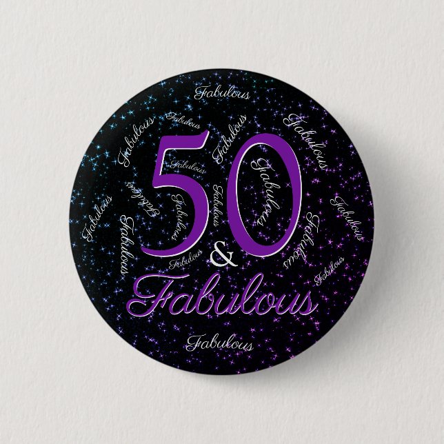 50 And Fabulous Birthday Glam Purple Black Elegant 6 Cm Round Badge (Front)
