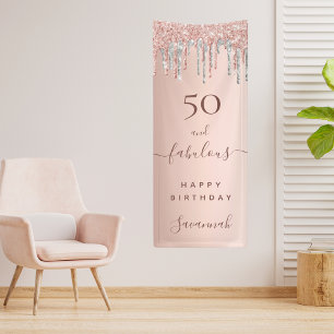 50 and Fabulous birthday glitter rose gold silver Banner