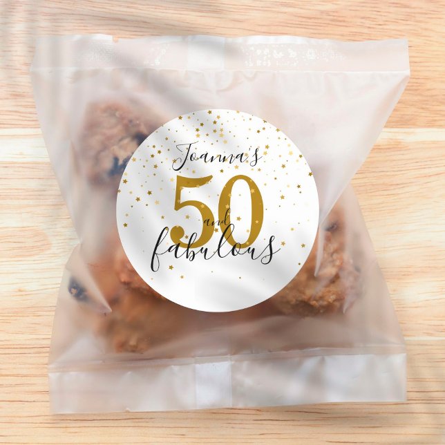 50 and Fabulous Birthday Gold and Black Script Classic Round Sticker (Creator Uploaded)