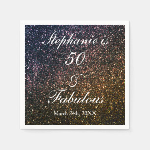 50 And Fabulous Birthday Gold Black Golden Glitter Napkin
