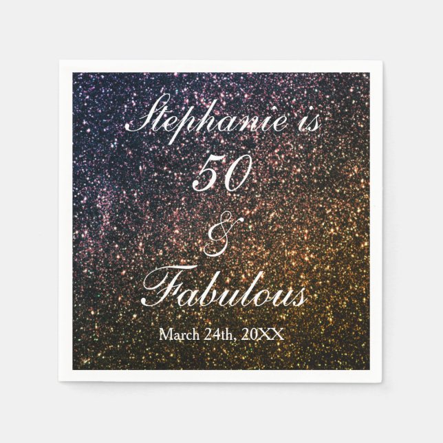 50 And Fabulous Birthday Gold Black Golden Glitter Napkin (Front)