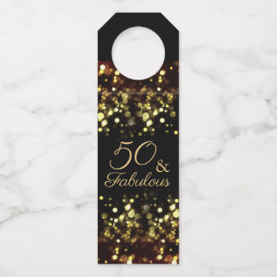 50 and Fabulous Birthday Gold Bokeh Bottle Tag