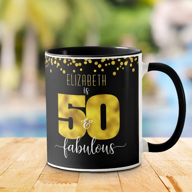 50 and fabulous birthday gold foil dots black glam mug (Creator Uploaded)