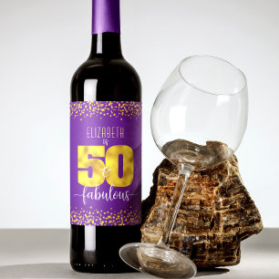 50 and fabulous birthday gold foil dots on purple wine label