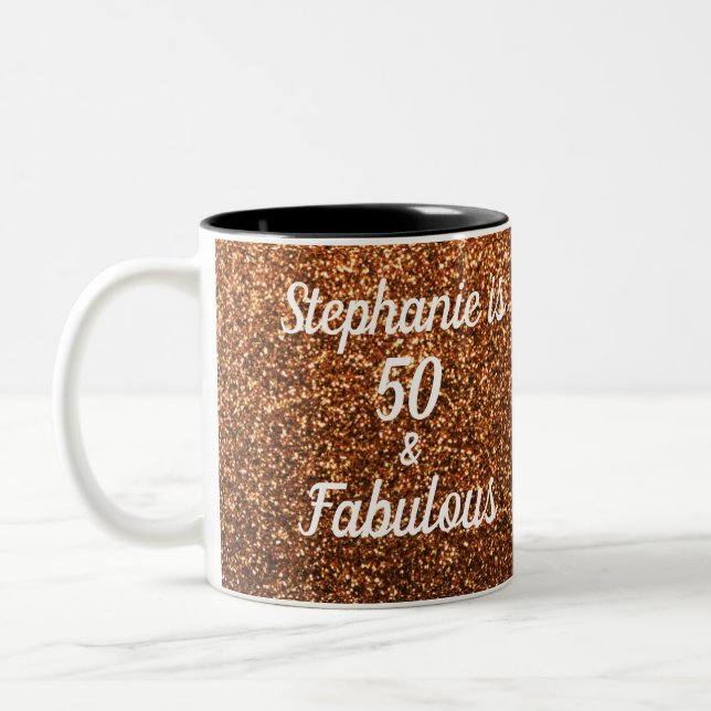 50 And Fabulous Birthday Gold Glitter Sparkling Two-Tone Coffee Mug (Left)