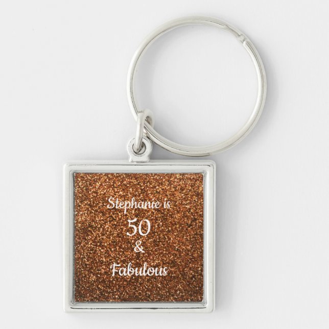 50 And Fabulous Birthday Gold Golden Glitter Cute Key Ring (Front)