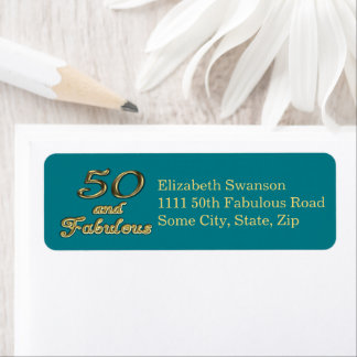 50 and Fabulous Birthday Gold Teal Blue Address