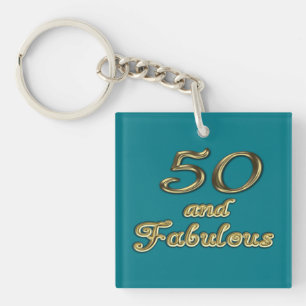 50 and Fabulous Birthday Gold Typography 50th Age Key Ring