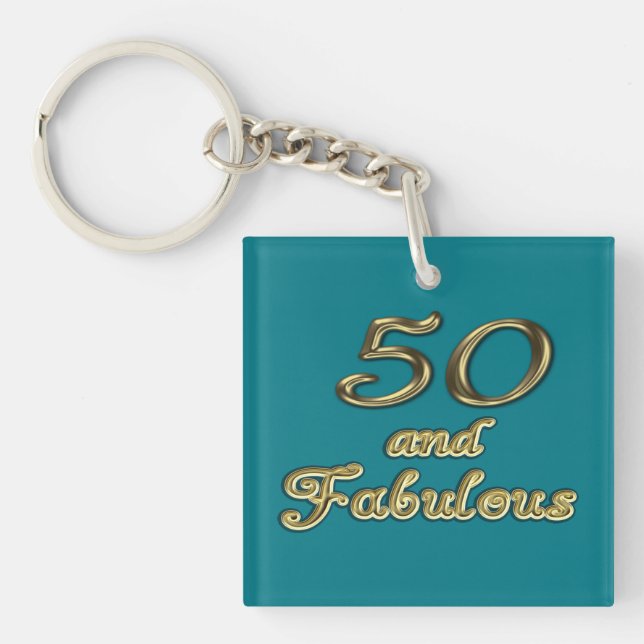 50 and Fabulous Birthday Gold Typography 50th Age Key Ring (Front)
