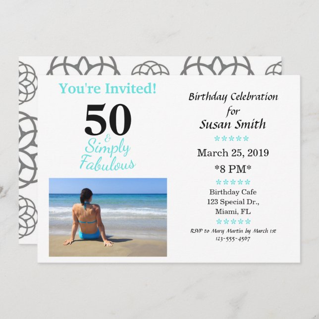 50 and Fabulous Birthday Invitation Simply Blue (Front/Back)