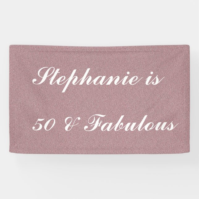 50 And Fabulous Birthday Marsala Pink White Classy Banner (Horizontal)