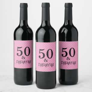 50 And Fabulous Birthday Mermaid Party Pink Black Wine Label