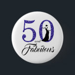 50 and Fabulous Birthday Party 6 Cm Round Badge<br><div class="desc">Celebrate turning 50 in style with this elegant 50th birthday design. 50 and fabulous in dark blue glitter and black and white with dancing silhouette. Matching products and other colours are available in our shop. Custom requests are welcome.</div>