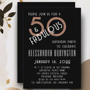 50 and Fabulous birthday party black white brown Invitation