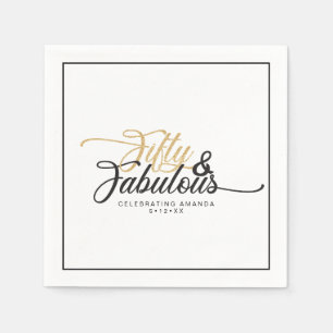 50 and Fabulous Birthday Party Faux Gold and Black Napkin