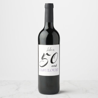 50 and Fabulous Birthday Party In Purple and Black Wine Label