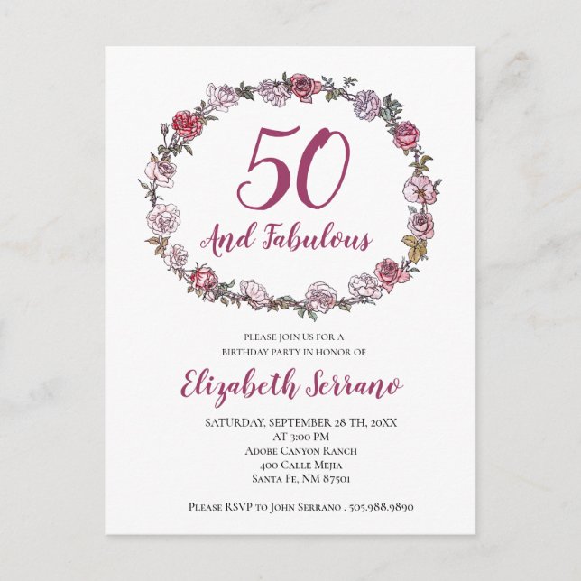 50 And Fabulous Birthday Party Invitations (Front)