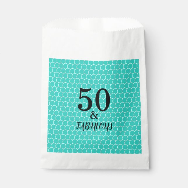 50 And Fabulous Birthday Party Mermaid Turquoise Favour Bags (Front)