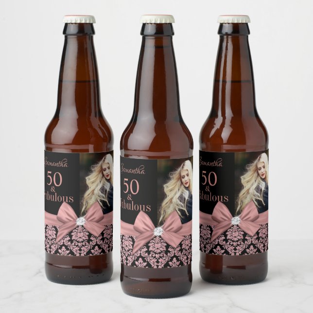 50 and fabulous birthday party monogram name beer bottle label (Bottles)