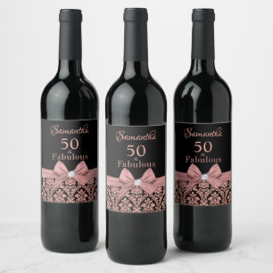 50 and fabulous birthday party monogram name wine  label