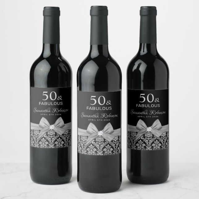 50 and fabulous birthday party monogram name wine  wine label (Bottles)