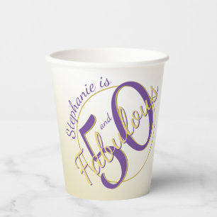 50 and Fabulous Birthday Party Purple/Gold 50th Paper Cups