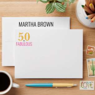 50 and Fabulous Birthday Personalised Stationery Envelope