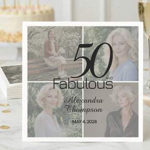 50 and Fabulous Birthday Photo Collage Party Napkin