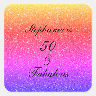 50 And Fabulous Birthday Pink Black Purple Glitter Square Sticker