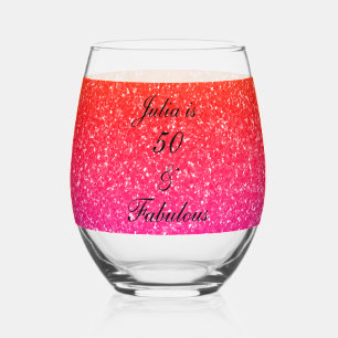 50 And Fabulous Birthday Pink Glitter Gift Favour Stemless Wine Glass