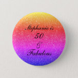 50 And Fabulous Birthday Pink Purple Glitter Black 6 Cm Round Badge<br><div class="desc">Designed with pretty,  girly and beautiful pink purple glittery background and personalised text template for name which you can edit,  this is perfect for the 50th birthday celebrations!</div>