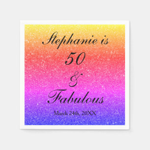 50 And Fabulous Birthday Pink Purple Glitter Black Napkin