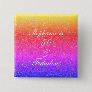 50 And Fabulous Birthday Pink Purple Glitter Cool 15 Cm Square Badge