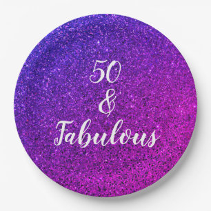 50 And Fabulous Birthday Pink Purple Glitter Cool Paper Plate