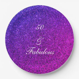 50 And Fabulous Birthday Pink Purple Glitter Girly Paper Plate