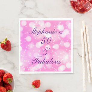50 And Fabulous Birthday Pink Purple Glittery Cute Napkin