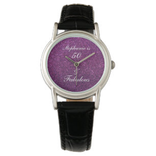 50 And Fabulous Birthday Pink Purple Glittery Cute Watch