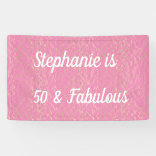 50 And Fabulous Birthday Pink White Gold Elegant Banner
