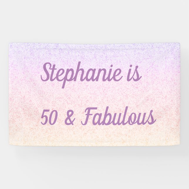50 And Fabulous Birthday Pink White Purple Ombre Banner (Horizontal)