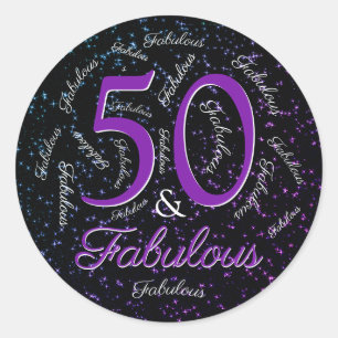 50 And Fabulous Birthday Purple Black Elegant Glam Classic Round Sticker