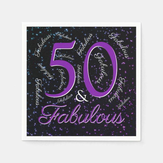 50 And Fabulous Birthday Purple Black Elegant Napkin (Front)