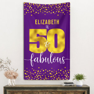 50 and fabulous birthday purple gold foil dots banner