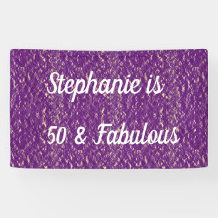 50 And Fabulous Birthday Purple White Gold Elegant Banner