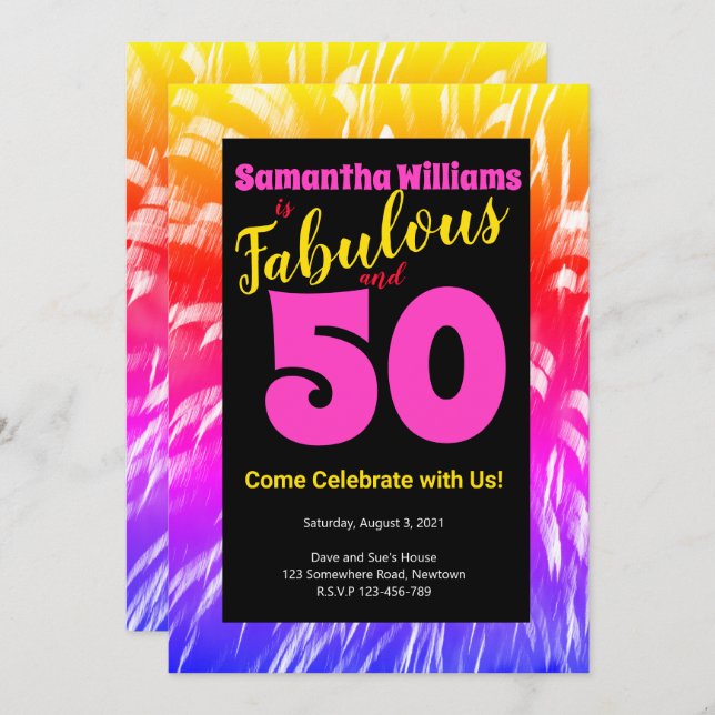 50 and Fabulous Birthday Rainbow Fireworks Invitation (Front/Back)