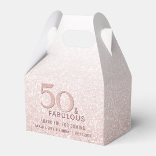 50 and Fabulous Birthday Rose Gold Glitter Favour Box