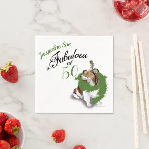 50 and Fabulous Birthday Sheltie Dog Green Napkin