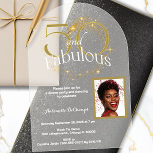 50 and Fabulous Birthday Single Photo White Gold Acrylic Invitations