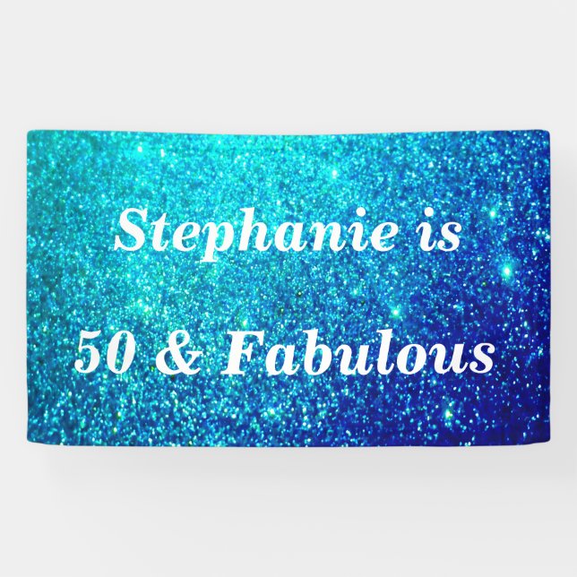 50 And Fabulous Birthday Teal Blue Glitter Sparkly Banner (Horizontal)