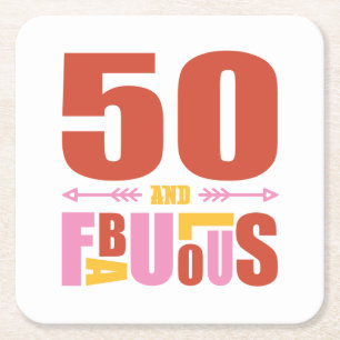 50 and Fabulous Birthday Typographic Coaster